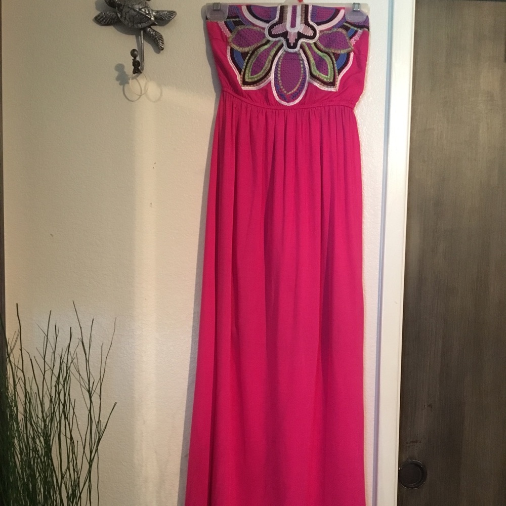 Bright fuchsia strapless long dress